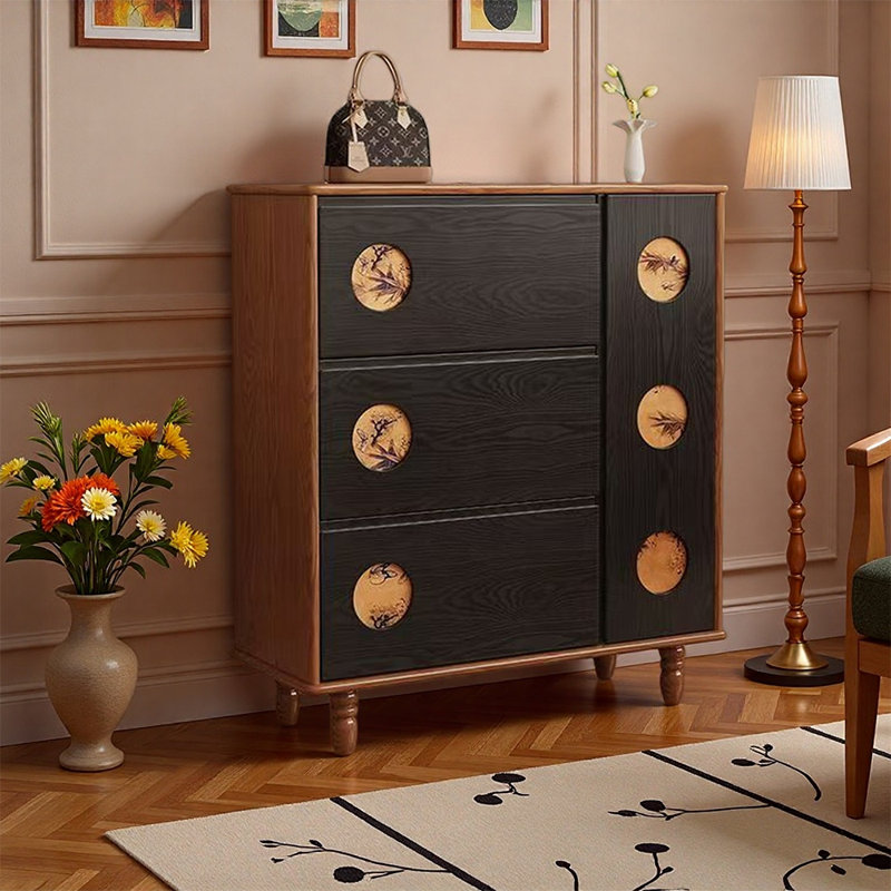 Chinese style retro storage shoe cabinet, Brown;Black