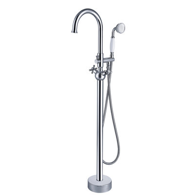 Contemporary Freestanding Bathtub Faucet With Hand Shower. , Metal. 46In Depth, 6.5In Width, Height, 9.5Lb. Full Body Spray For Refreshing Shower In - . 46" 6.5" 9.5 Lb Weight. Luxury Bathing