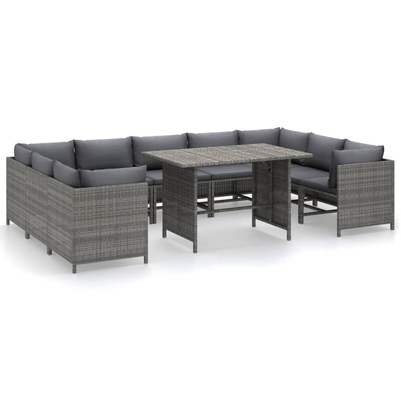 Ensemble de canapé modulaire d'extérieur 10 pièces Ley, coussins gris, rotin