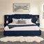 Upholstered Bed Frame With Velvet Fabric, Vertical Stripe Design With Buttons Around Platform Bed With Headboard, Solid Frame & Bedside Table - No Box Spring Needed-43235370-43235350