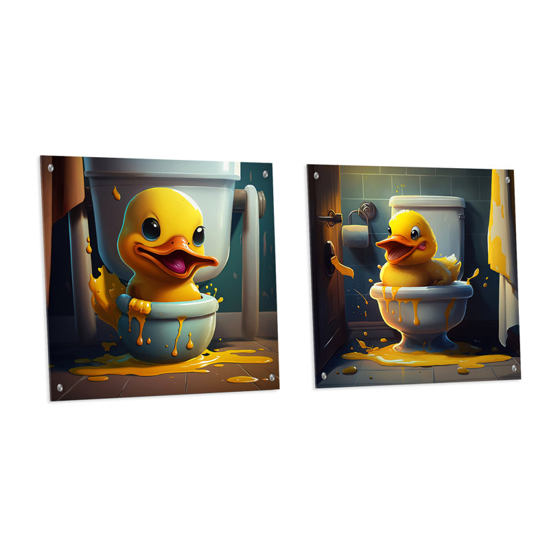 Drôle de canard manqué la toilette I - Ensemble de 2 verres muraux en acrylique pour salle de bain, H 16 po x l 33 po