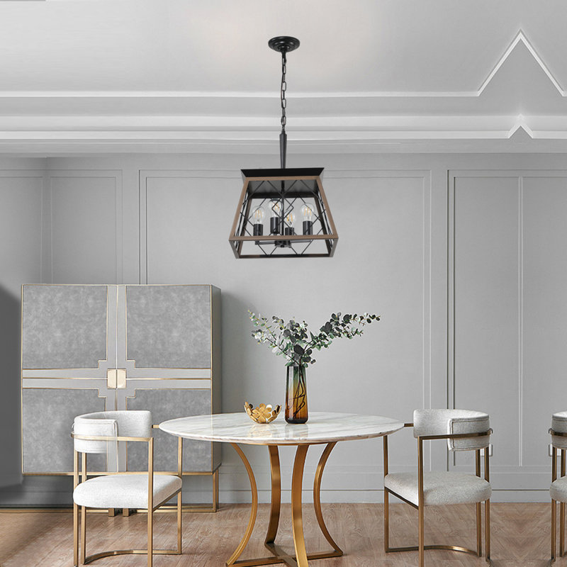 Lustre moderne en noyer durable à 4 lumières, réglable pour la salle à manger et la cuisine