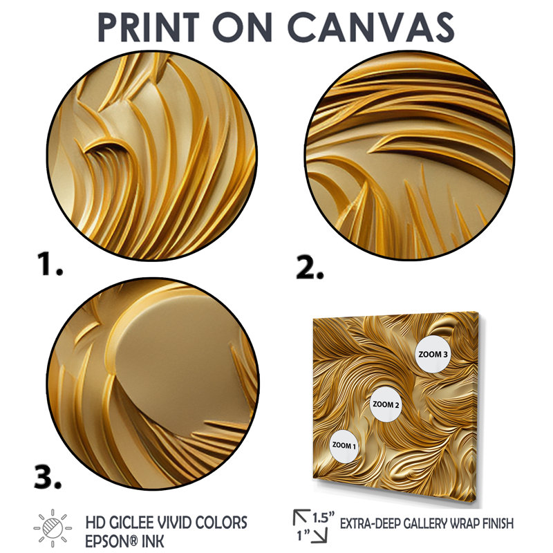 Sérénité des plumes dorées IV - Impression sur toile Plumes, 44" H x 44" W, Cadre flottant doré