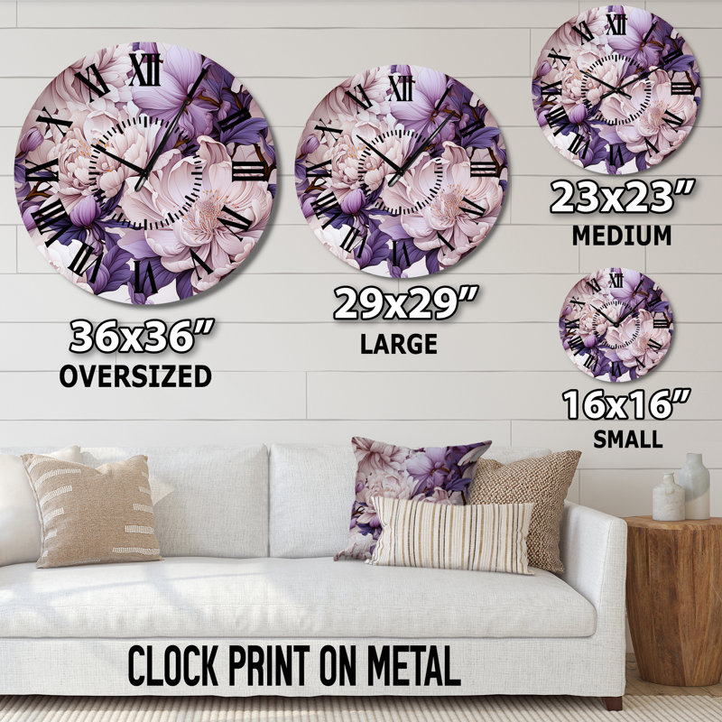 Horloge murale mauve à motif de coquelicots - Harmony I, Surdimensionné