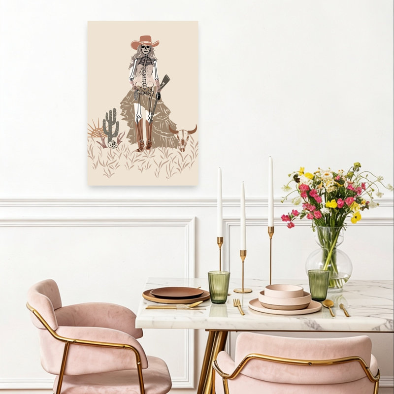 Bohemian Cowgirl Skeleton Rustic Abstract Cactus Animal Landscape Wall Art Print 1 Piece Wrapped Canvas Wall Art