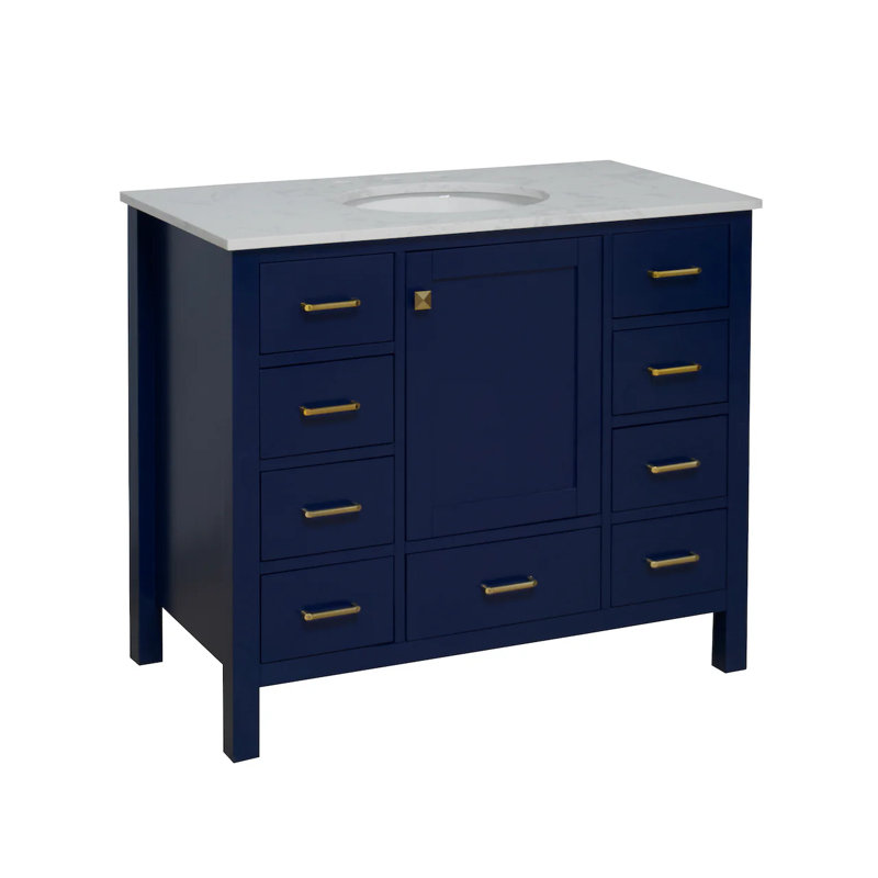 Ensemble de meuble-lavabo simple 42 po Claudett, Bleu royal, Carrare d'ingénierie