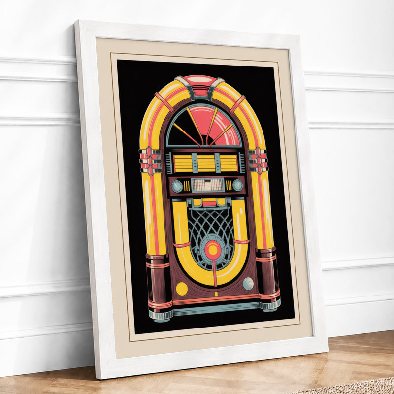 Golden Jukebox Art Deco - Framed Print, A1 - 84.1 x 59.4 cm, White