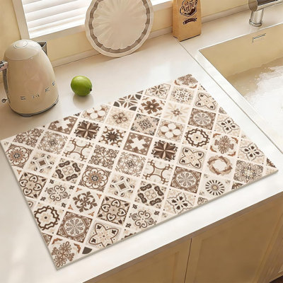 Égouttoir à assiettes absorbant, style bohème, pour comptoir, antidérapant, idéal pour la décoration de la cuisine (44,5 x 75 cm).