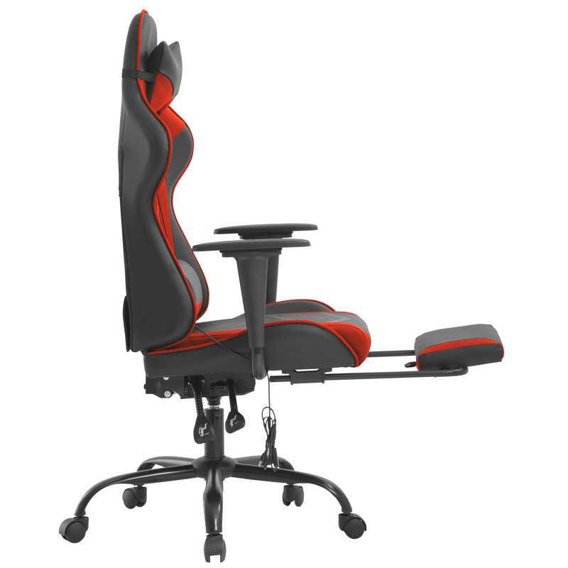 Latitude Run® Alanas Adjustable Reclining Ergonomic Faux Leather Swiveling PC & Racing Game Chair with Footrest, Red/Black