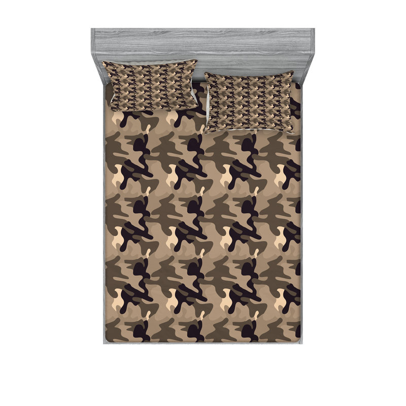 Drap-housse et coussin décoratif camouflage Ambesonne, Ensemble de draps pour grand lit + 5 pièces suppl