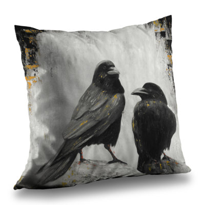 Two Crows Birds Hyperrealist Throw Pillow | Home Decor – Poly Twill Throw Pillow with Insert, Double-Sided Print