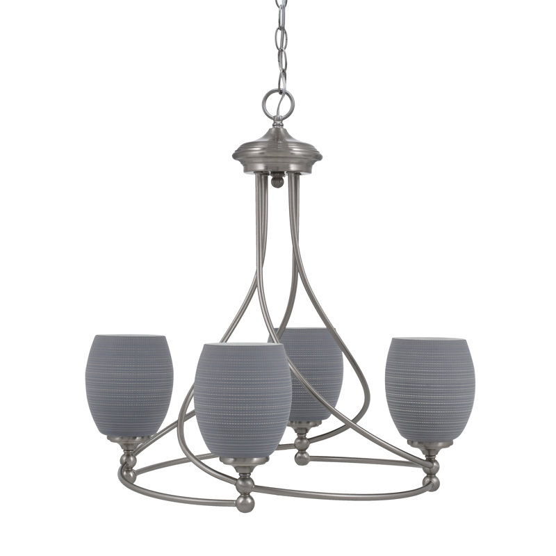 Lustre 4 lumières avec verre matriciel 5 "Sadea, Nickel brossé, Gris