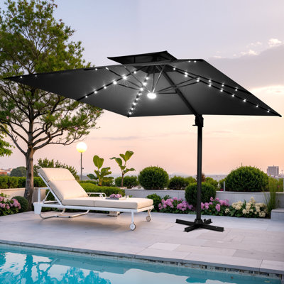 128" X 104" Rectangular Outdoor Solar Led Cantilever Patio Umbrella without Weighted Base