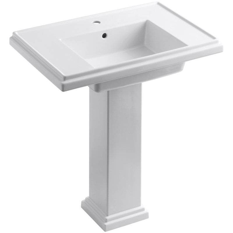 Tresham Fireclay Pedestal Bathroom Sink, Almond, Single, 34.625" H x 19.5" W x 30" L
