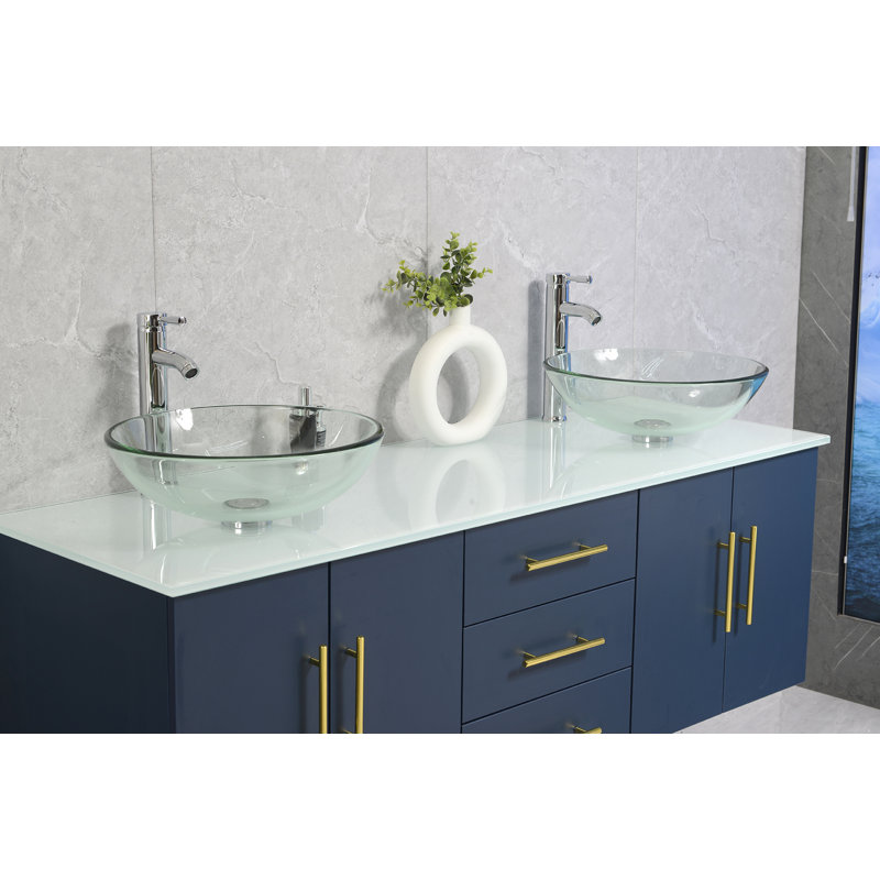 Ensemble de meuble-lavabo mural double, Bleu