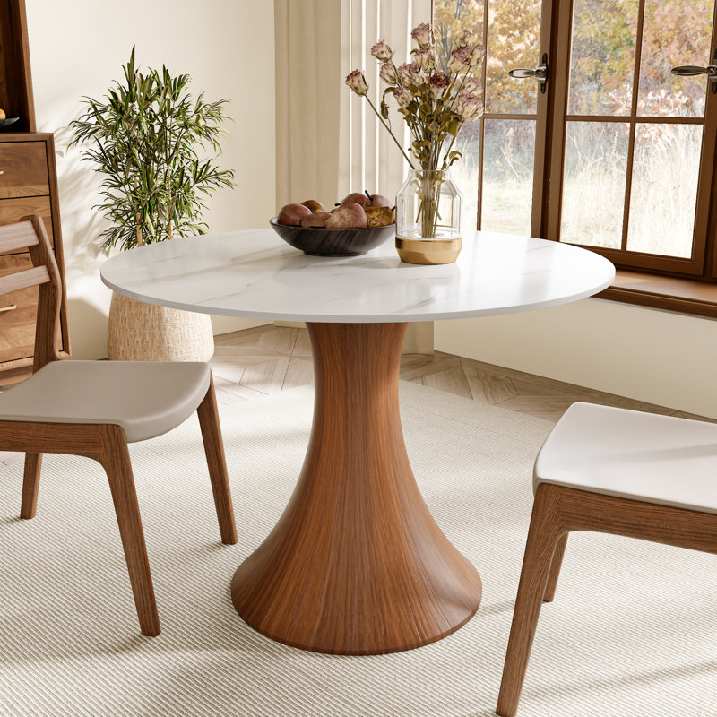 Table de salle à manger 31,5 "/ 35,4" Mid-Century, H 29,52 po x L 31,5 po x l 31,5 po, Blanc neigeux