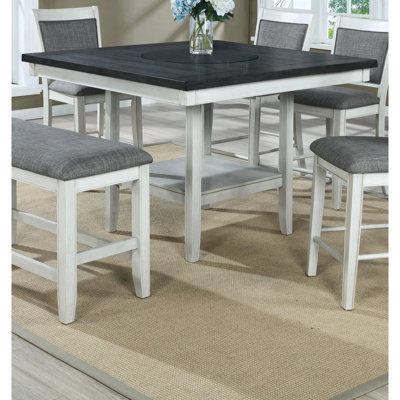 Table de salle à manger Style, rotation paresseuse de 20 po, placages de bois gris craie, fabrication solide, plateau contemporain en forme de bureau carré, boîte de rangement sous la tablette