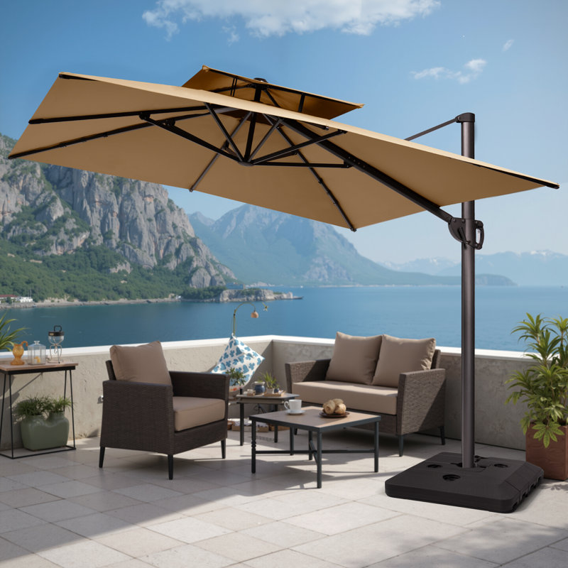 Parasol en porte-à-faux rectangulaire 9 pi x 11 pi avec base lestée, Tanné