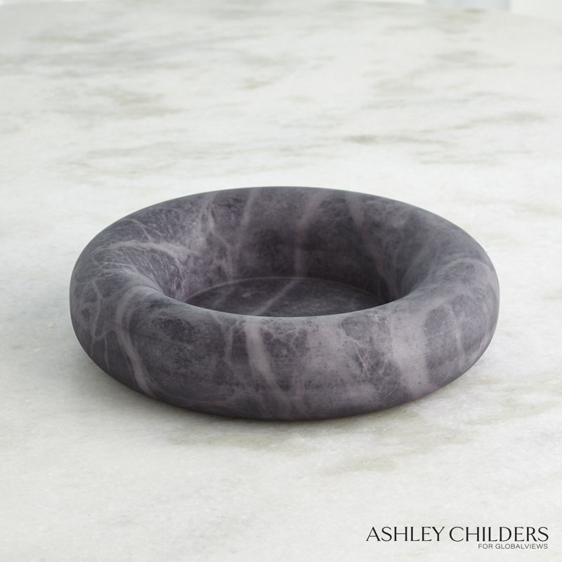 Alabaster Ring Bowl-Grey-Tall, Gray