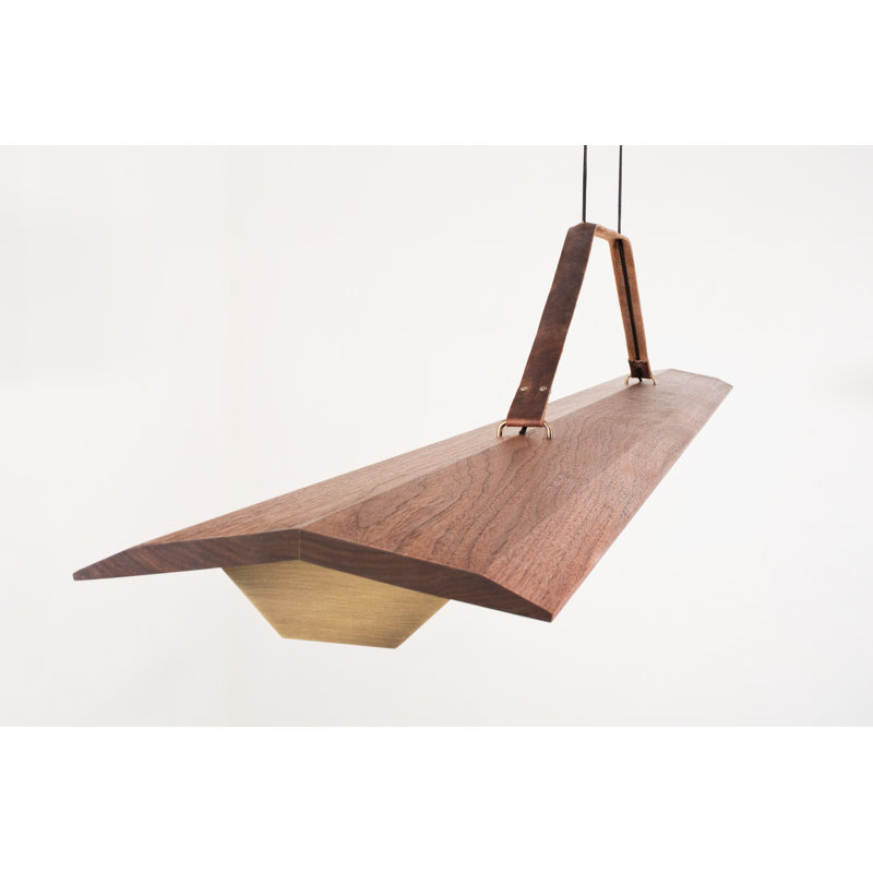 Penna Linear LED Pendant, 7.7" H x 64.5" W x 2.3" D, 2700K Warm White Bulb Temp, 277V, Brass/ Dark Walnut