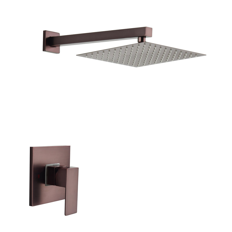 Système de douche carré complet avec valve brute, Bronze huilé