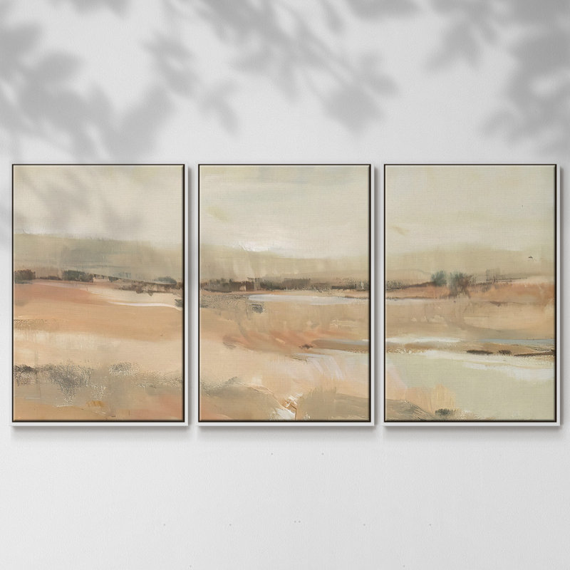 Earth Tone Landscape I - Toile encadrée à pièces multiples, Cadre blanc, H 40 po x l 78 po