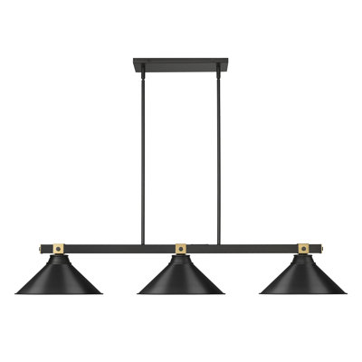 Billard 3 lumières Dressler en noir mat + laiton frotté