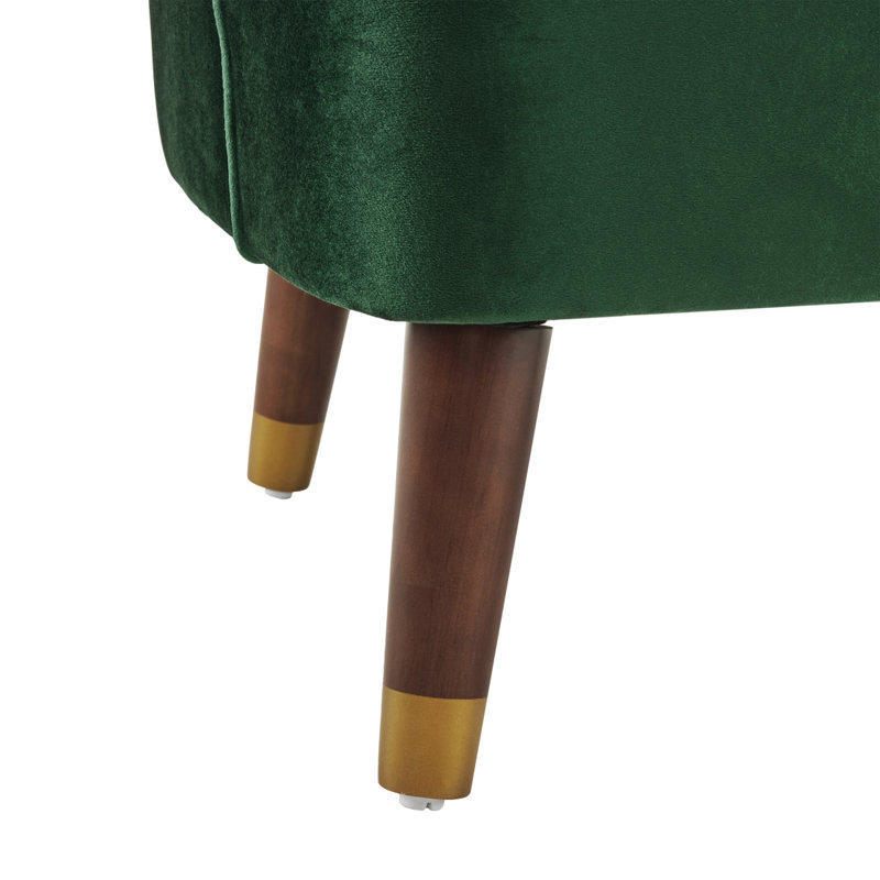 Fauteuil d'appoint rembourré avec pieds en bois, Velours vert