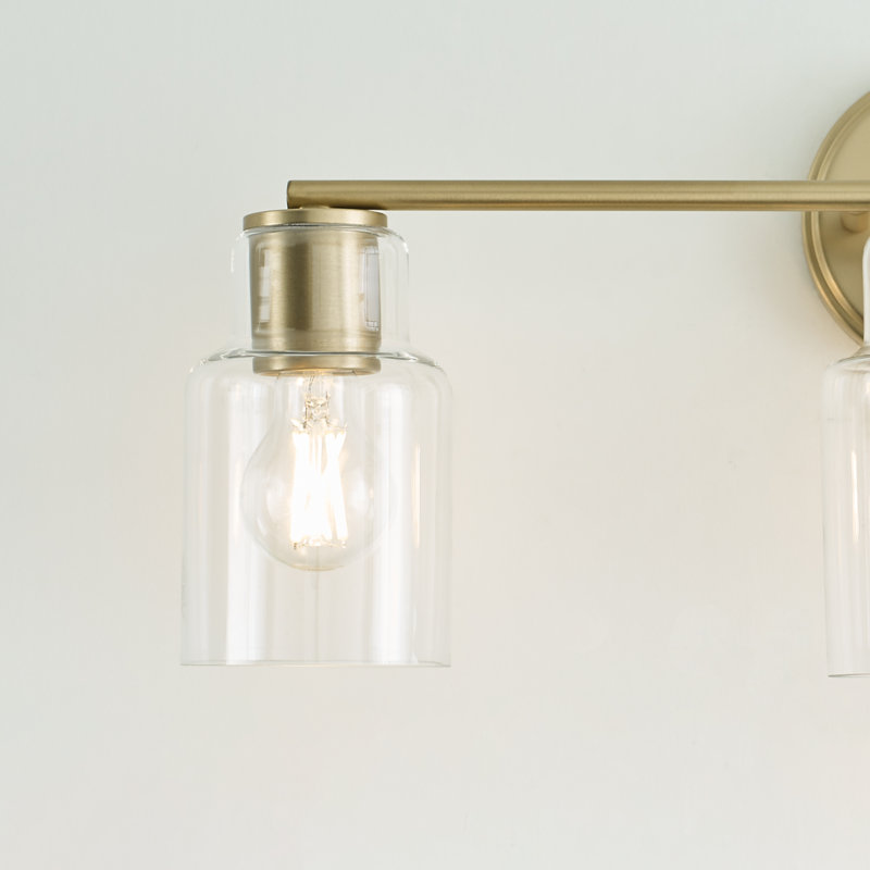 Satin Brass 3-Light Vanity with Clear Glass Shades