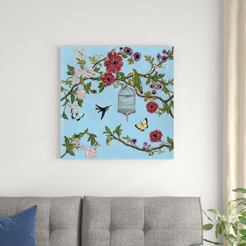 Chant d'oiseau chinoiserie I, H 30 po x l 30 po x P 1,25 po