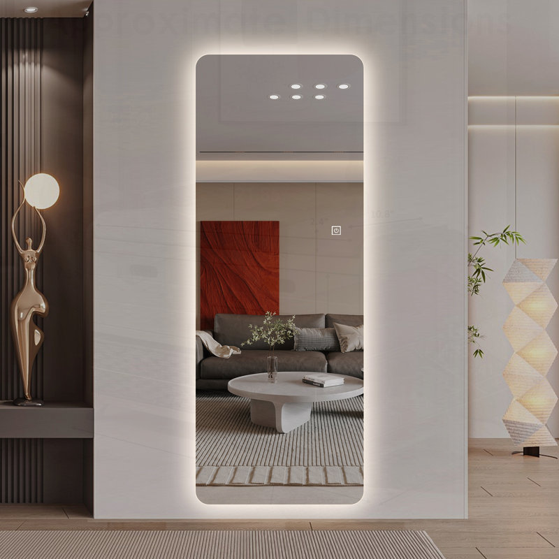 Wall-Mounted LED Full Length Mirror, Rectangular Backlit Dressing Mirror with 3 Color Temperatures, Stepless Dimming, Memory Function, Shatter-Resistant Backing, UL Certified