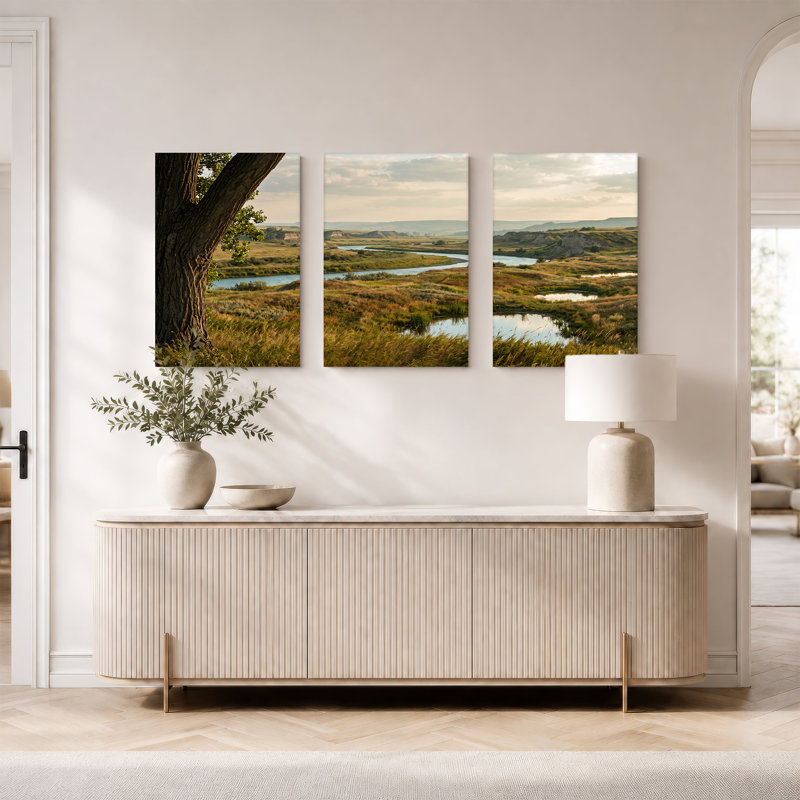 «Winding River Through Grassy Plains and Bluff», ensemble de 3 toiles murales, H 18 po x l 12 po x 3 pièces