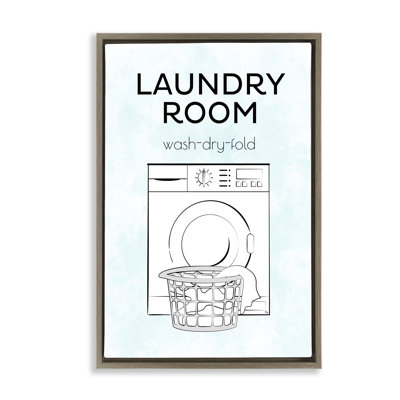 Minimal Laundry Wash Dry Fold Black Framed Floater Canvas by Martina Pavlova