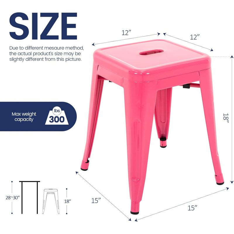 Juddson Counter Stool Set Of 2,18" Industrial Stackable Metal Bar Stools, Backless Metal Dining Chairs For Indoor Outdoor Kitchen Classroom