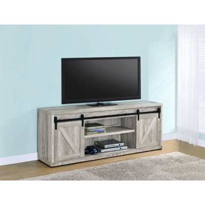 Meuble télé gris en bois d'ingénierie à 2 portes avec finition rustique en bois d'ingénierie pour la maison