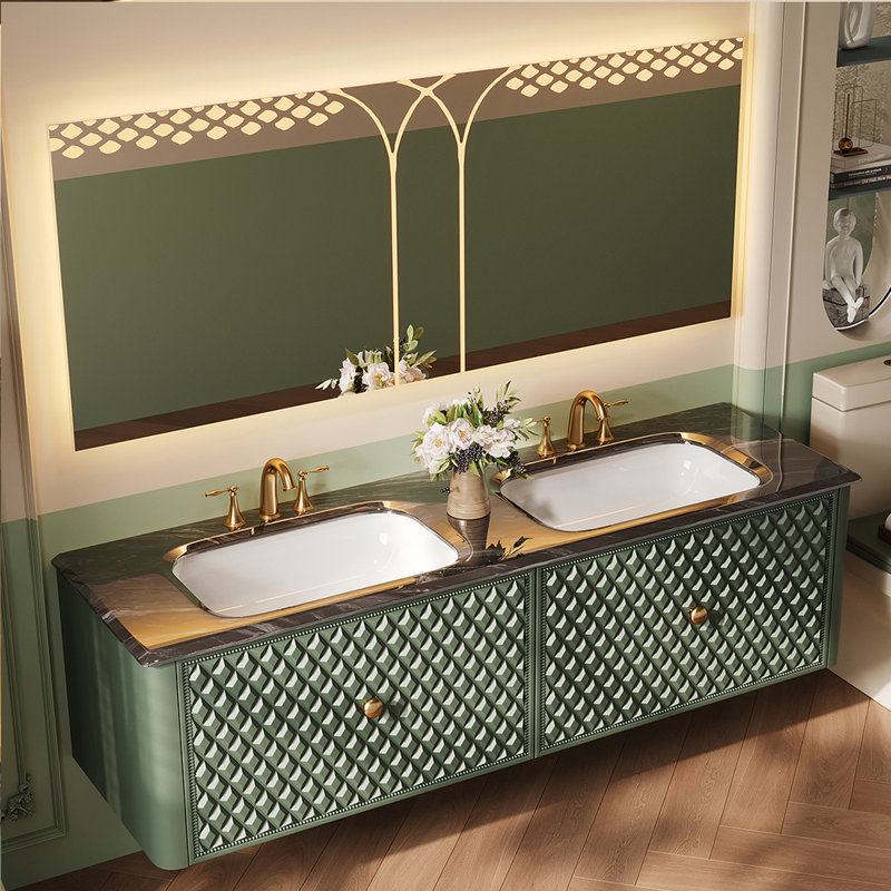 Armoire de salle de bain de style français rétro., H 19,69 po x l 66,93 po x P 21,65 po
