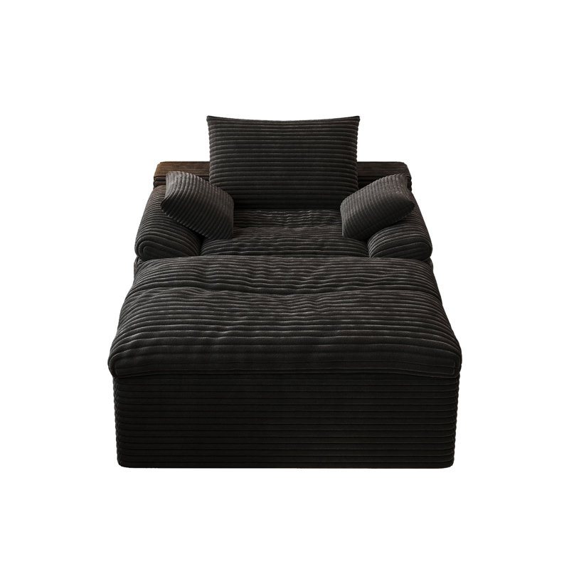 Chaise longue en velours côtelé 43 po, Black