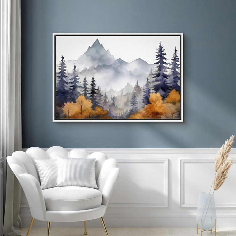 Paysage de forêt Woodland, H 24 po x l 36 po, Cadre flottant blanc