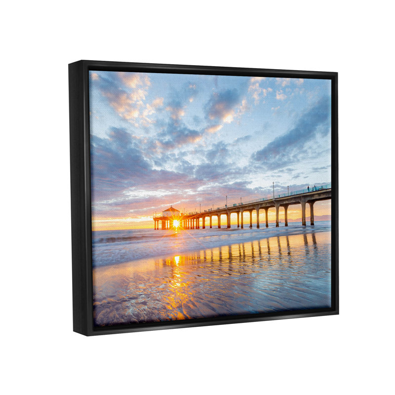 " Ocean Pier Sunrise Reflection ", Jet Black Floater Frame, 17" H x 21" W x 1.7" D
