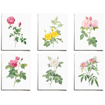 Ensemble de 6 pièces rétro jaune, rose, blanc, floral sur papier