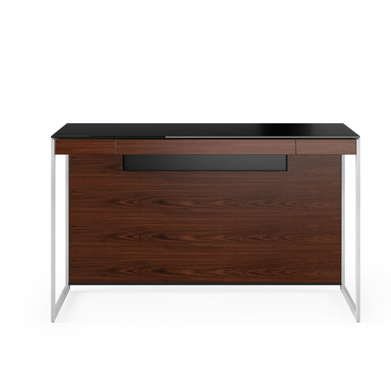 Sequel Desk With Back Panel, Chocolate Stained Walnut/Satin Nickel