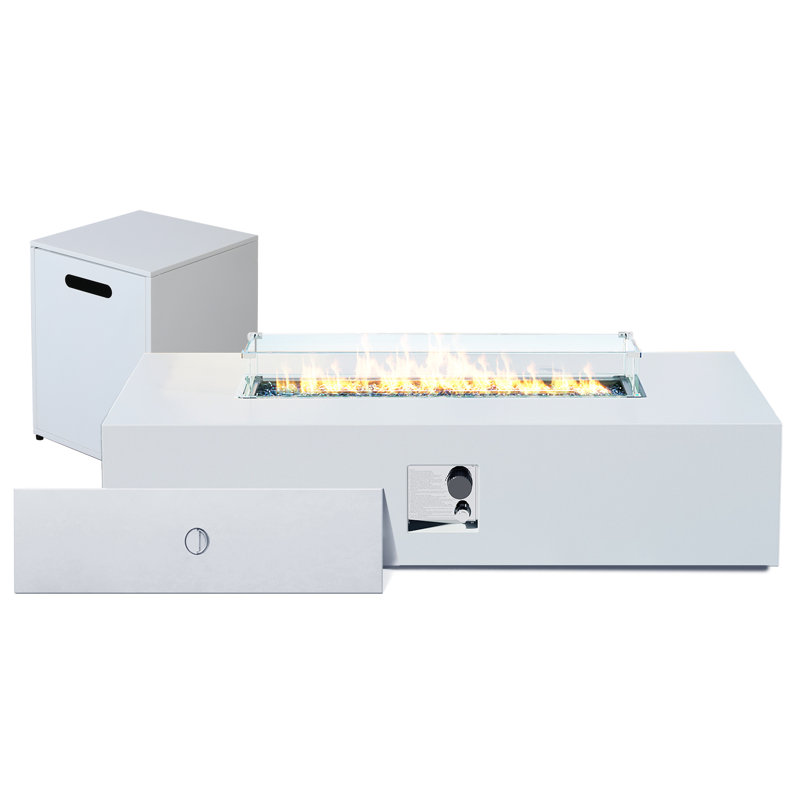 Table de foyer d'extérieur au propane avec couvercle Drumawillin H 12,2 po x l 17,3 po, Blanc