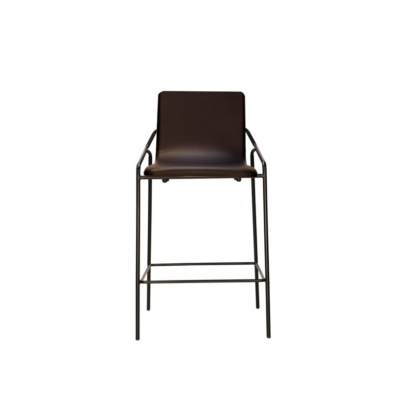 Dupont Upholstered Counter Stool, Bar Stool (30" Seat Height), Black Leather/ Black Frame