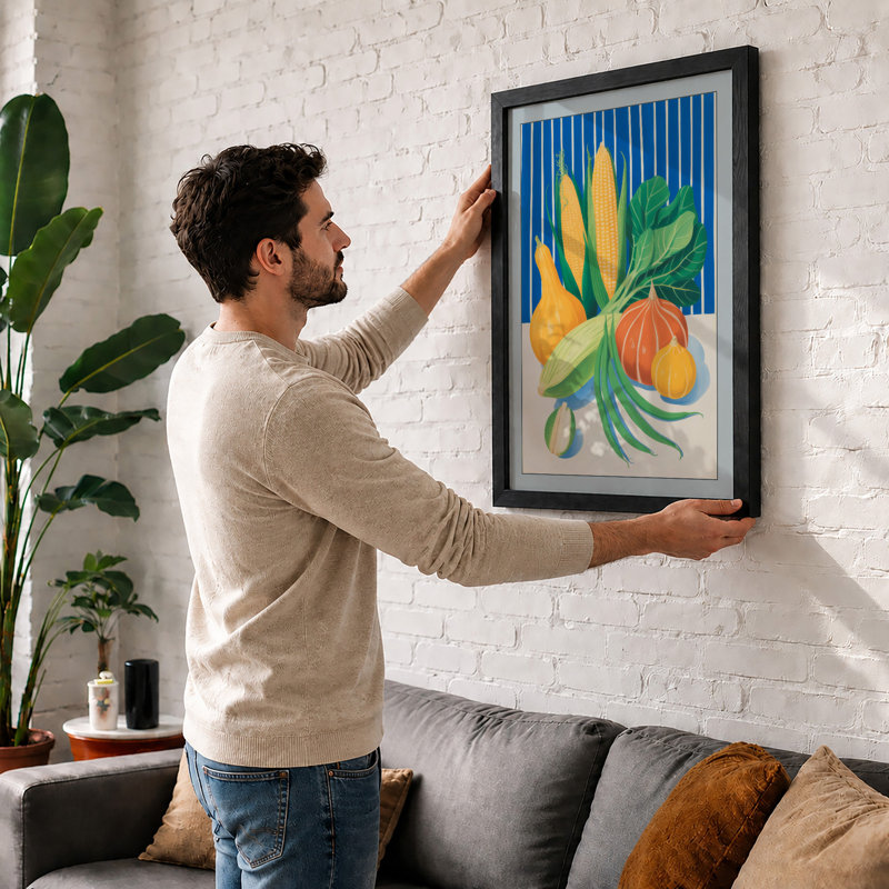 Harvest Vegetables Retro - Framed Print, Walnut, A4 - 29.7 x 21.0 cm