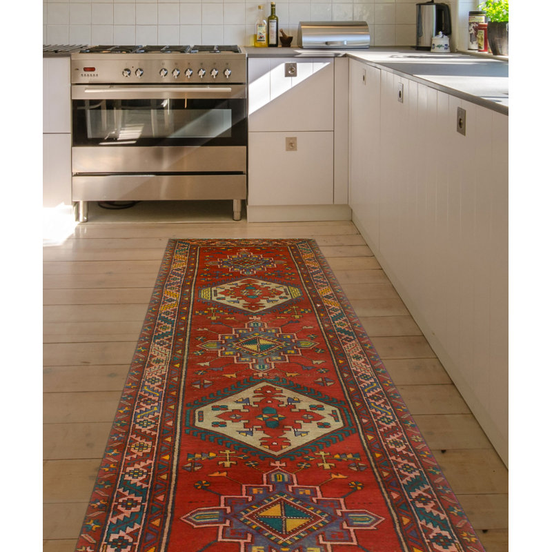 One-of-a-Kind 3'4 x 13'9 New Age Runner Wool Area Rug in Blue and Ivory