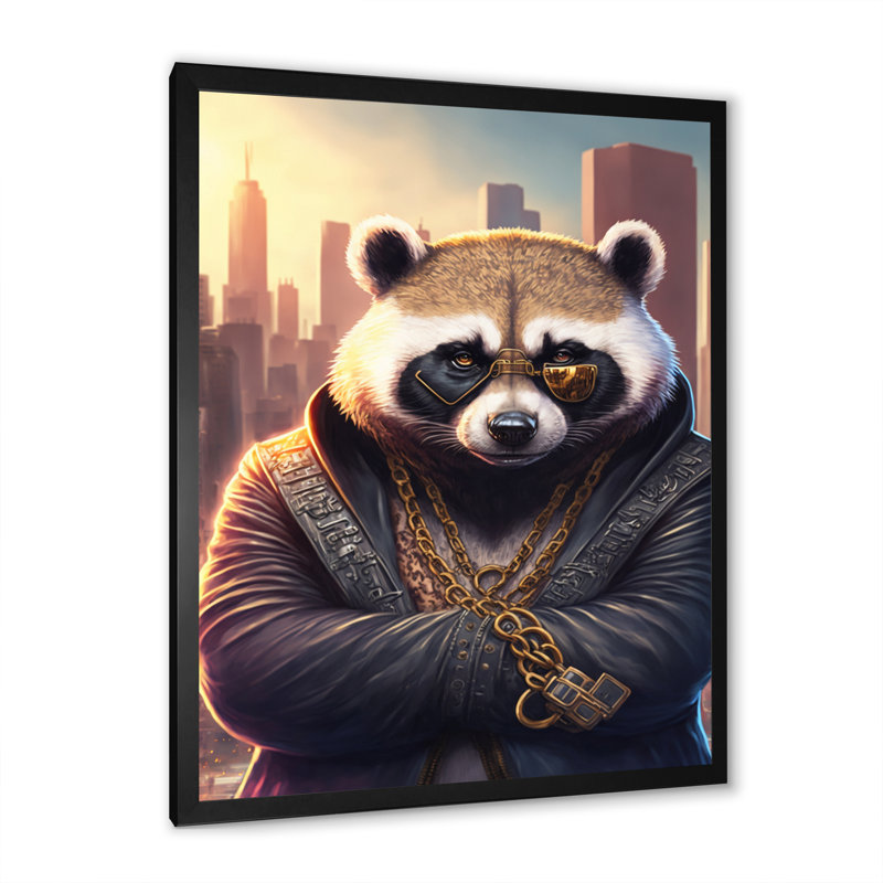 «Panda Gangster in NYC II», impression sur toile, Impression noire sur toile encadrée, H 32 po x l 16 po x P 1 po