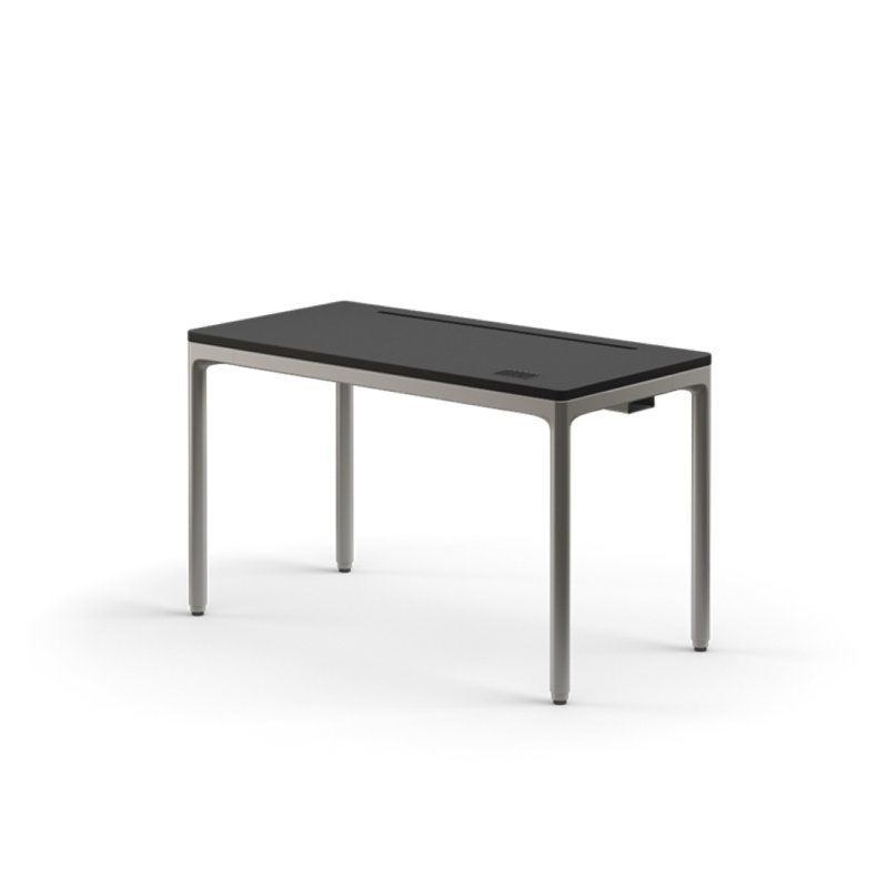 eFloat Quattro, 23 in. D x 58 in. W Sit-Stand Desk with Carbon Black Base, Carbon Black Painted Wood Top, and Black Salzburg Leather Cable Manager
