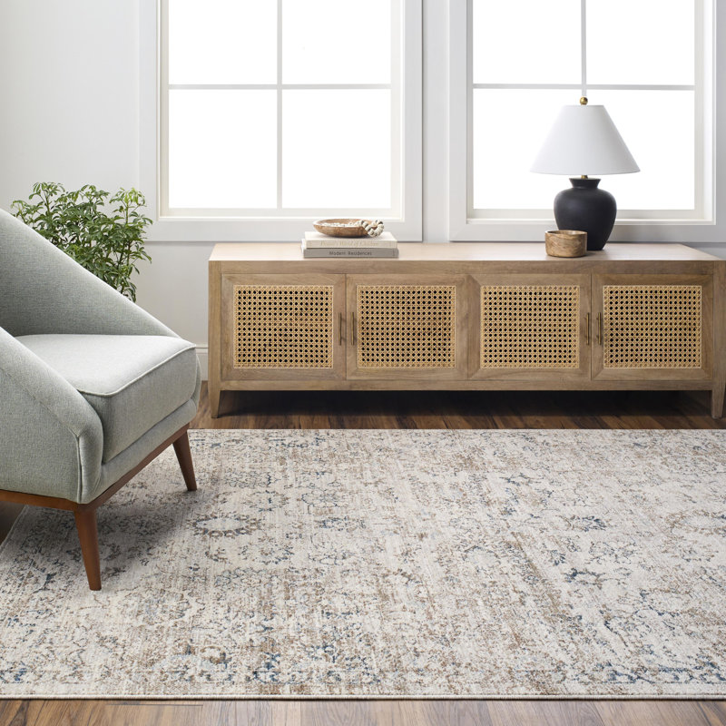 Linklater Floral Machine Woven Polyester Area Rug in Gray, Runner 2'6" x 10'