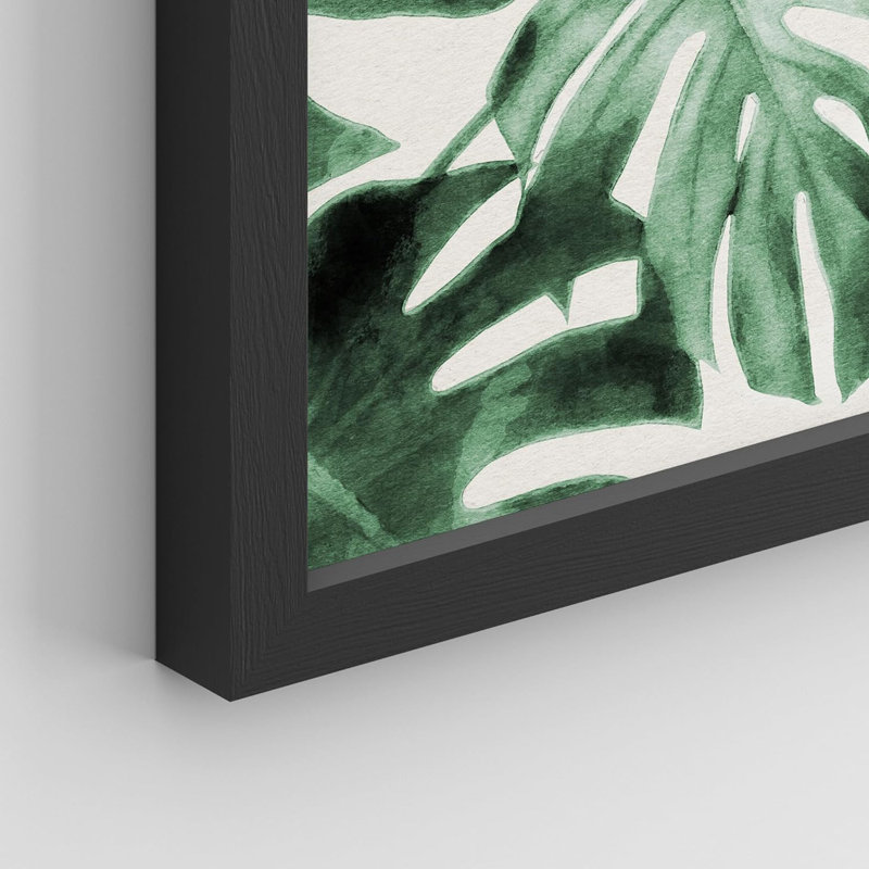Vert, pastel, plante tropicale, variété, nature, désert, feuilles de Monstera, Cadre noir, L 11 po x H 14 po