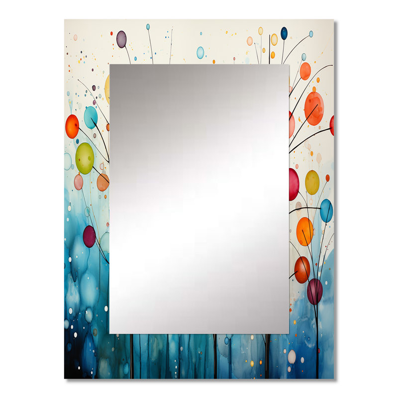 Teal Mid Century Retro Reflections - Mid-Century Rectangular Wall Mirror, 32 po x 24 po